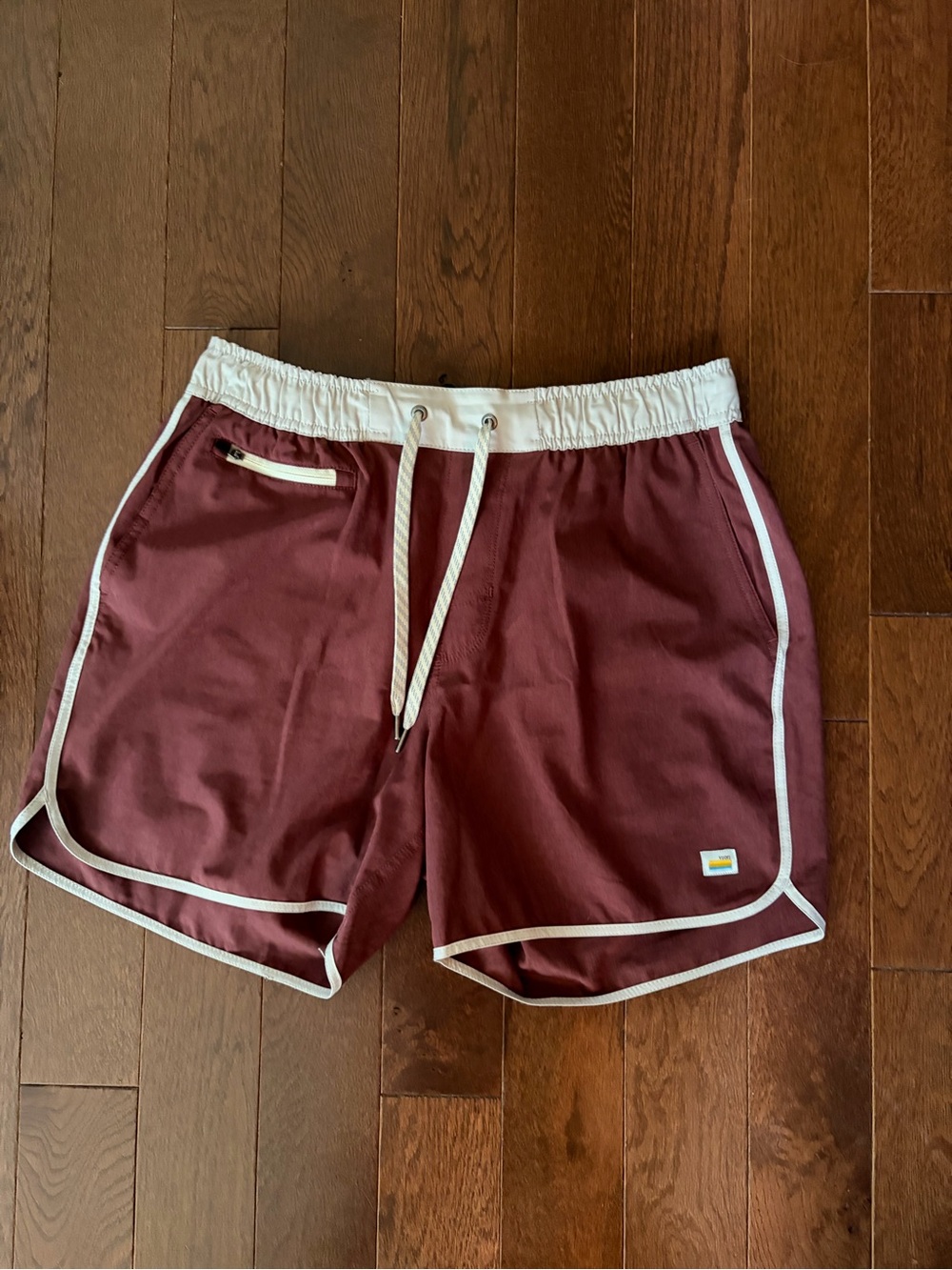 Vuori Maroon Athletic Shorts with White Trim